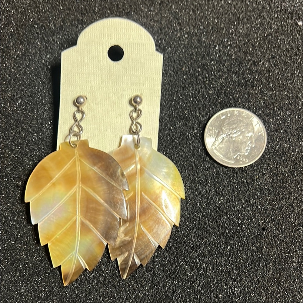 Natural Shell Leaf Dangle Earrings - image 2